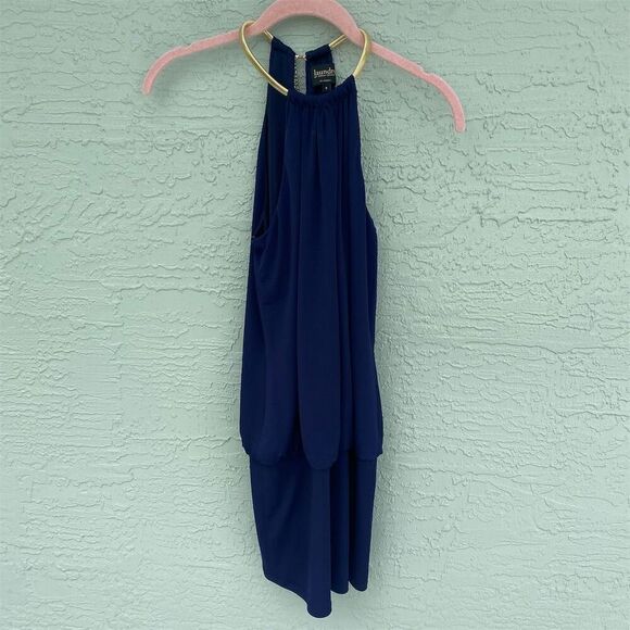 Laundry by Shelli Segal Women's Halter Dress Navy Gold Size 0 Sleeveless - Picture 1 of 12